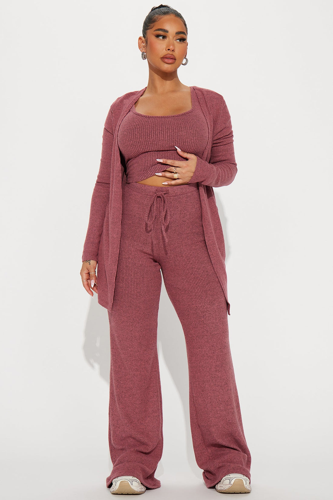 Calm N Cozy 3 Piece Pant Set - Mauve