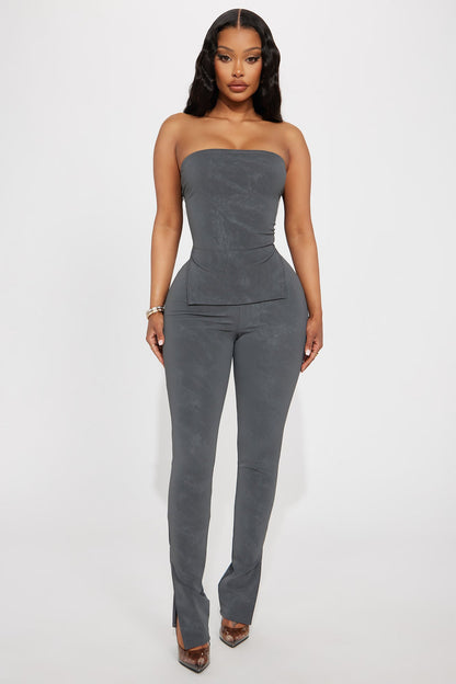 Anna Faux Leather Pant Set - Slate Grey