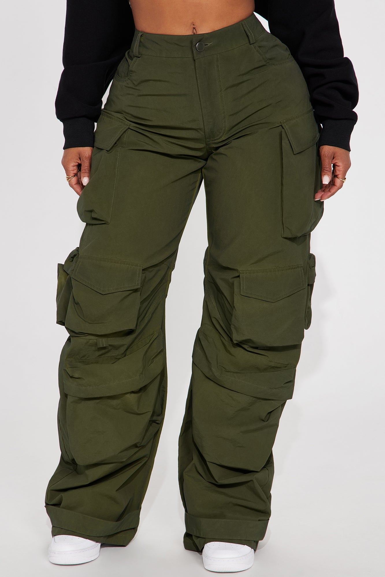 Talk It Up Oversized Distressed Washed Cargo Pant - Olive