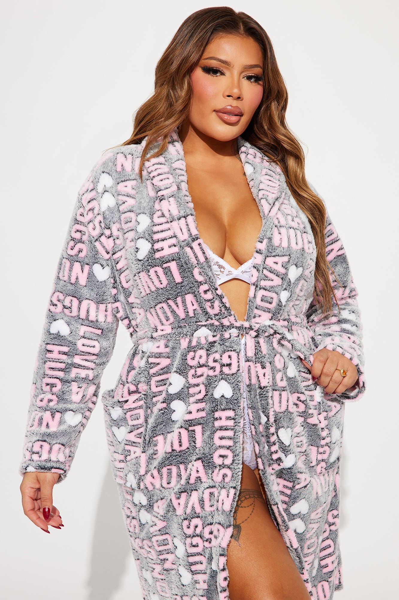 Nova Love Plush Robe - Black/combo