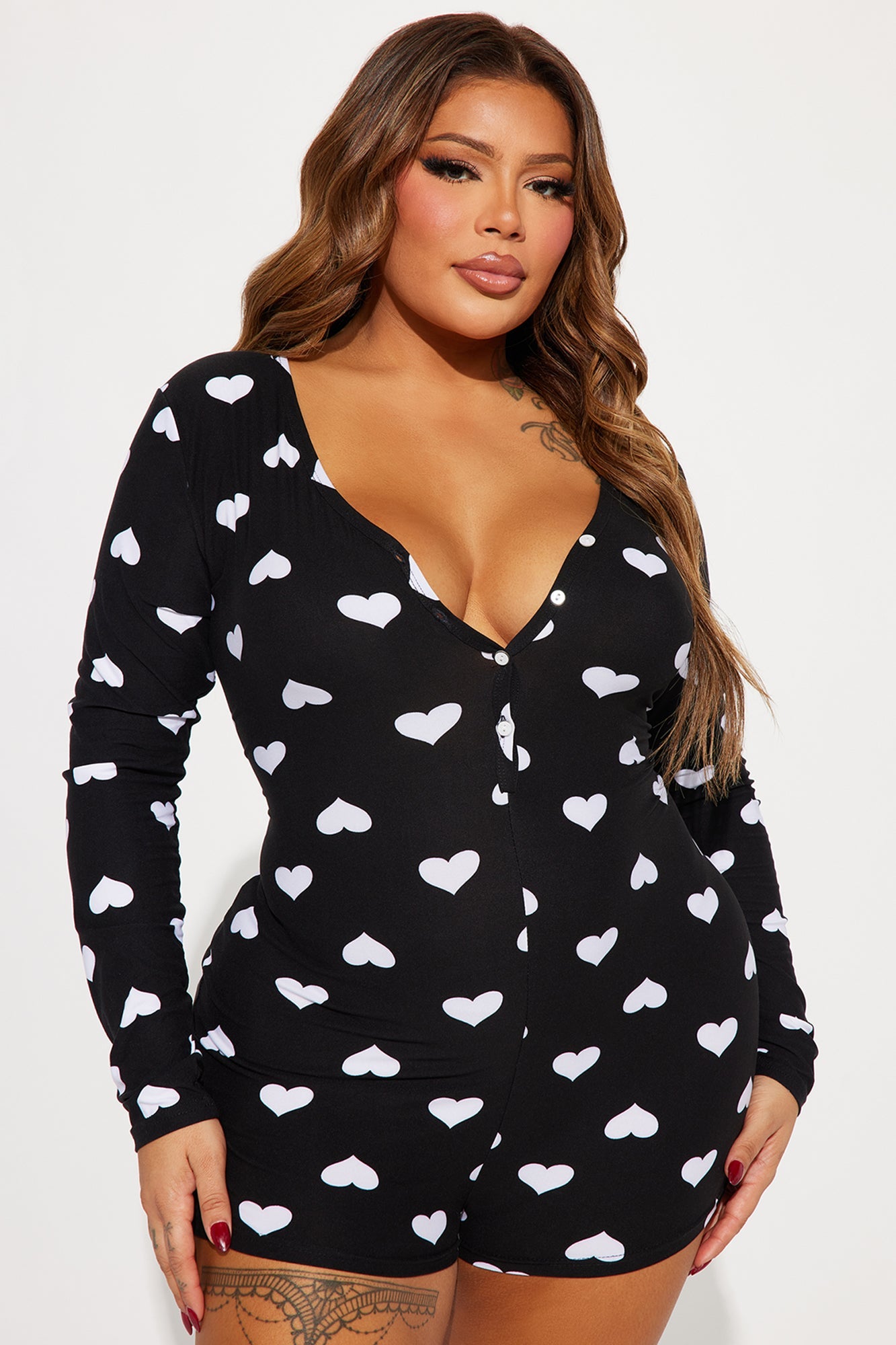 All My Heart Long Sleeve PJ Romper Onesie - Black/White
