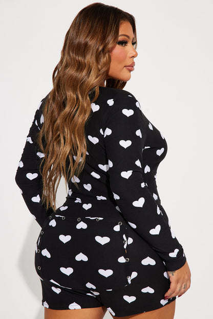 All My Heart Long Sleeve PJ Romper Onesie - Black/White