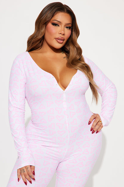 All My Heart PJ Jumpsuit Onesie - White/Pink