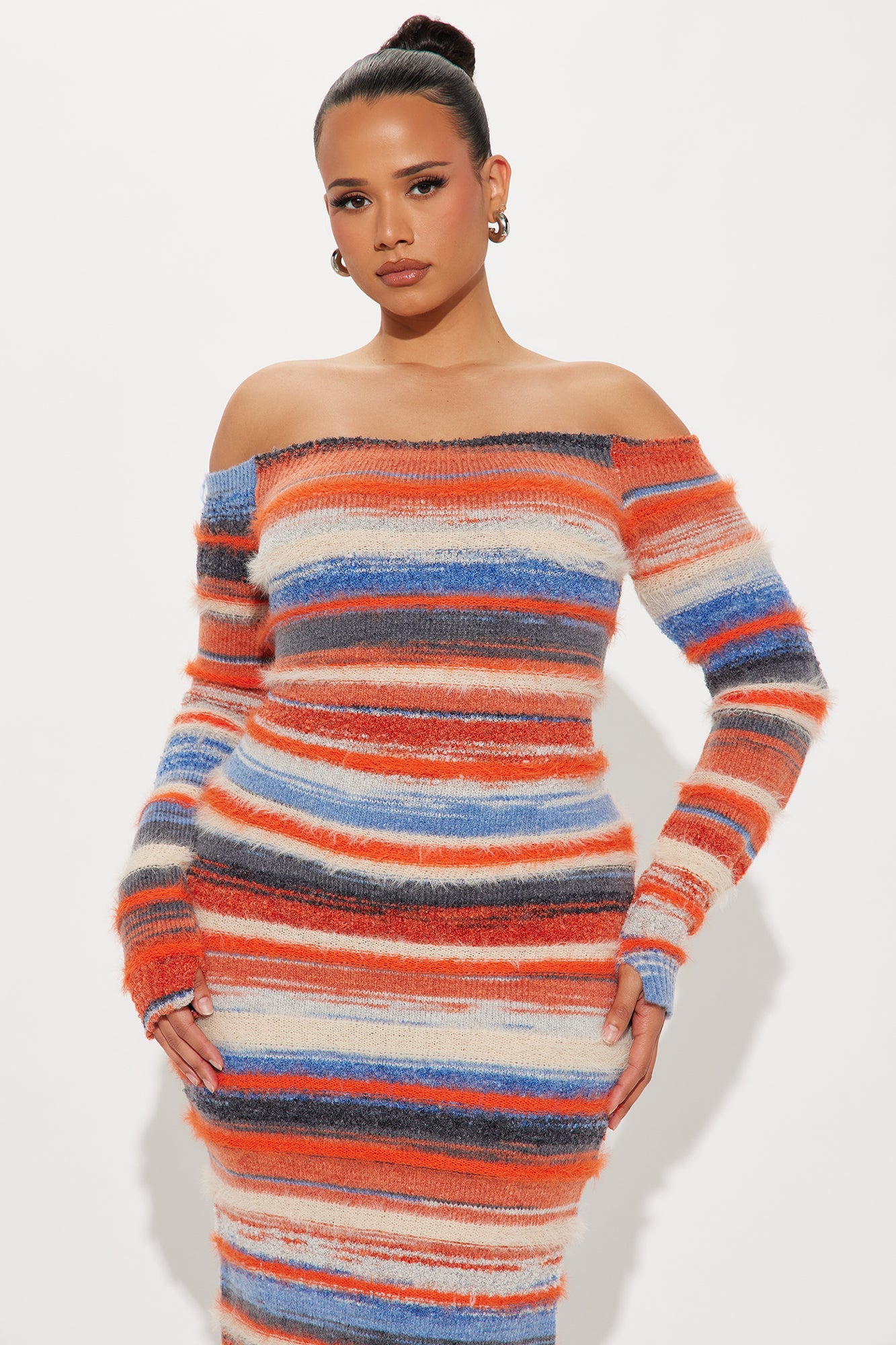 Faye Sweater Maxi Dress - Orange/combo