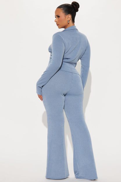 Josie Ribbed Long Sleeve Set - Dusty Blue