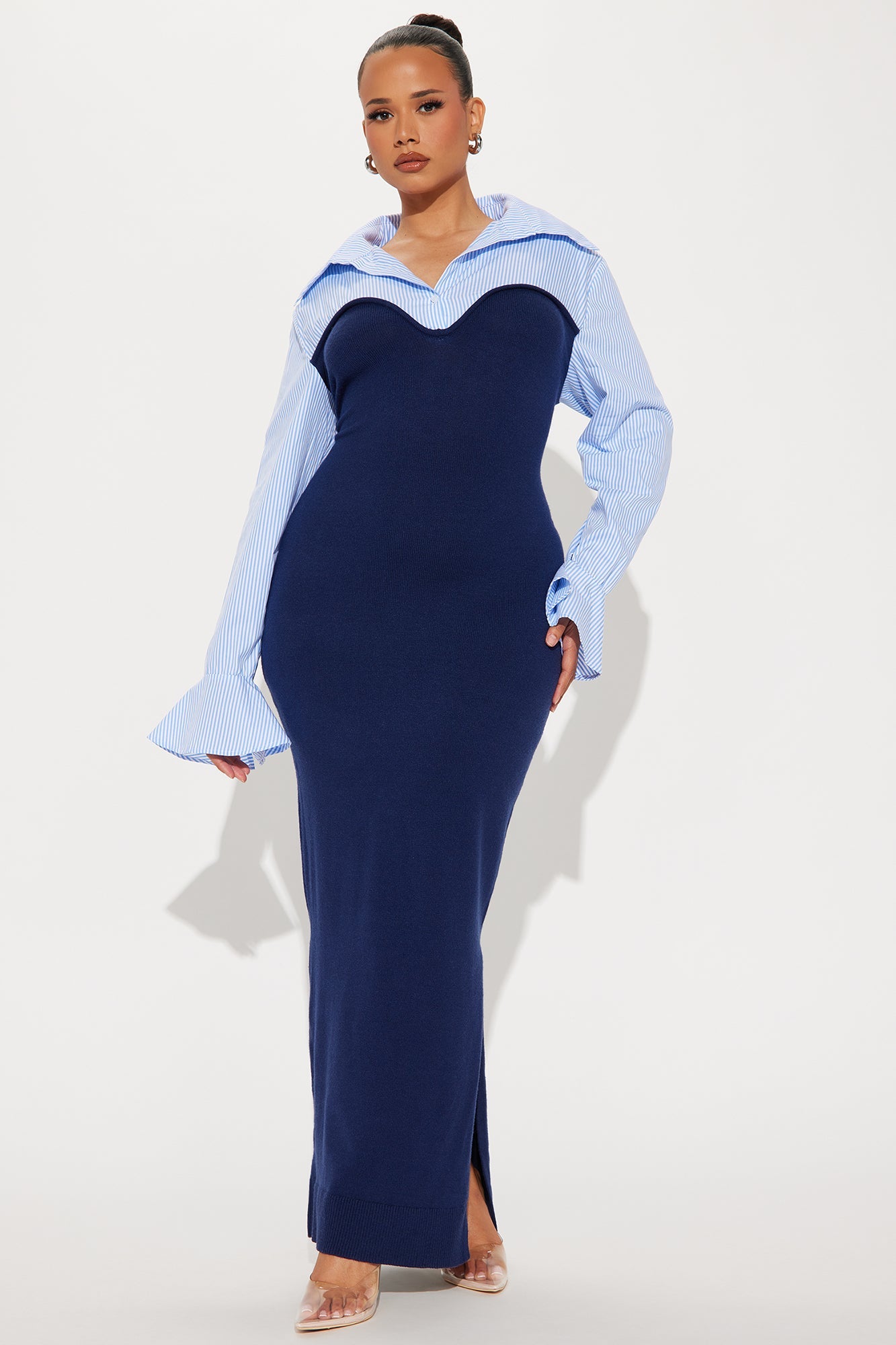 Maya Stripe Sweater Maxi Dress - Navy/combo