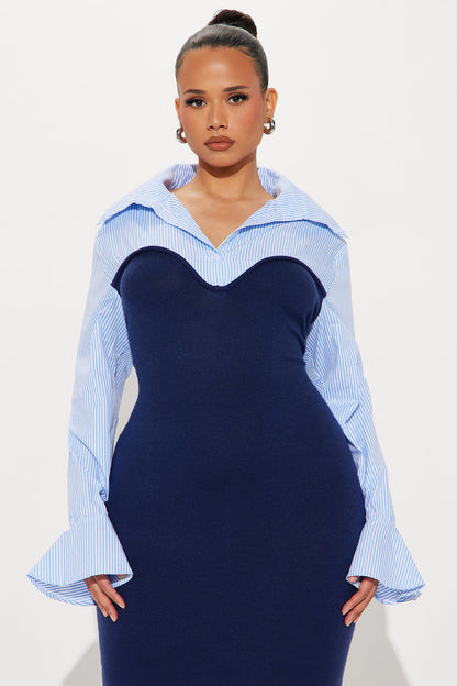 Maya Stripe Sweater Maxi Dress - Navy/combo