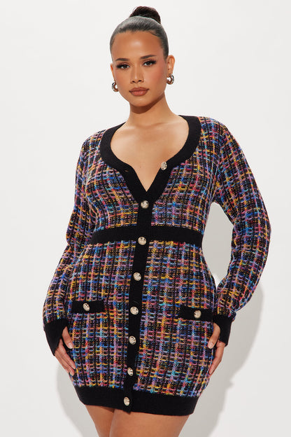 Boss Babe Plaid Sweater Mini Dress - Black/combo