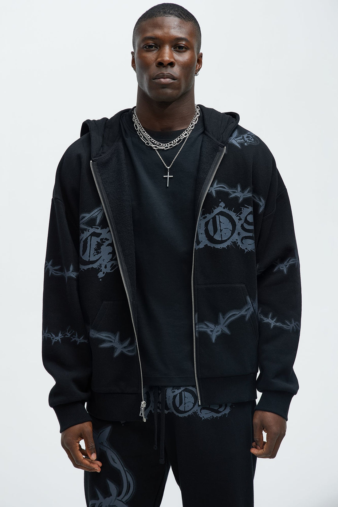 Tyson Chaos Oversized Zip Hoodie - Black