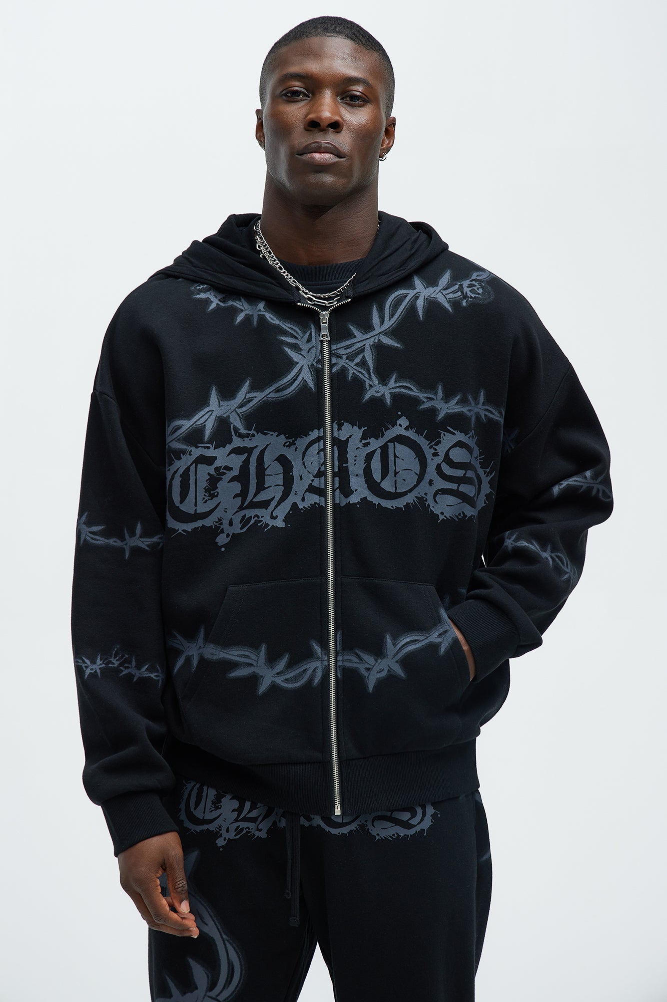 Tyson Chaos Oversized Zip Hoodie - Black