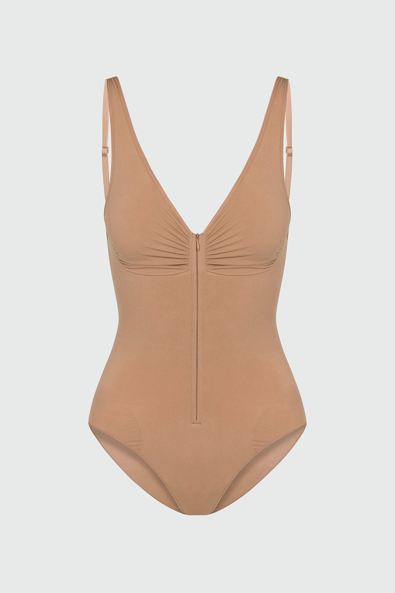 Nova Sculpt Seamless Strong Compression Zip Front Brief Bodysuit - Nude