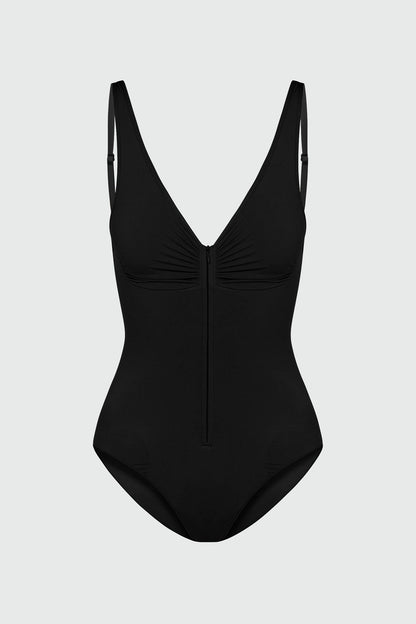 Nova Sculpt Seamless Strong Compression Zip Front Brief Bodysuit - Black