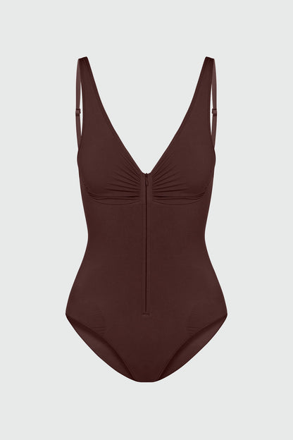Nova Sculpt Seamless Strong Compression Zip Front Brief Bodysuit - Coco