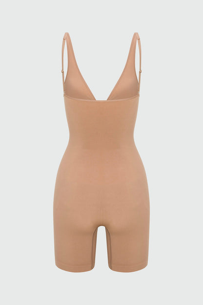 Nova Sculpt Seamless Strong Compression Zip Front Thigh Shaping Bodysuit - Nude