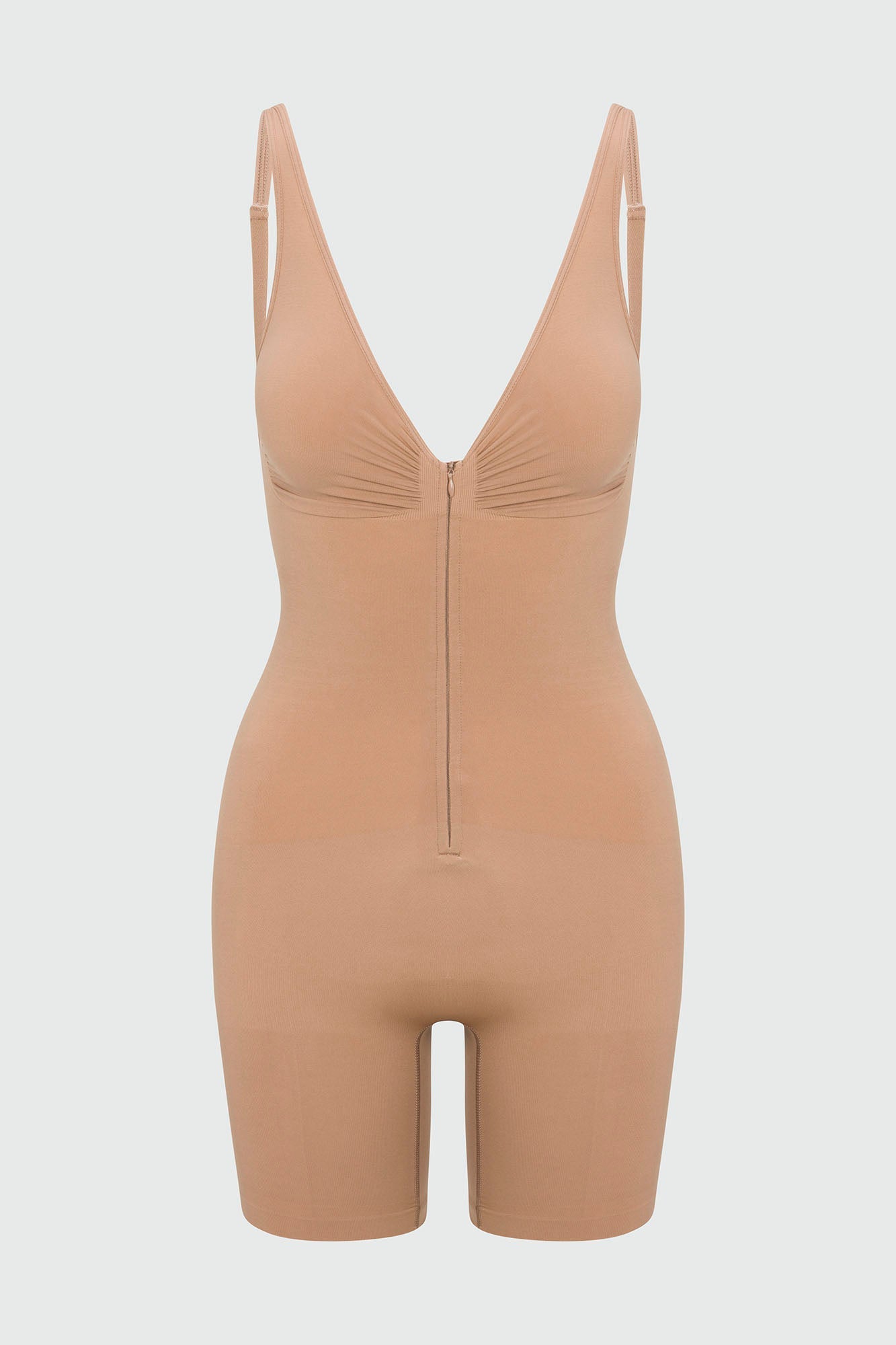 Nova Sculpt Seamless Strong Compression Zip Front Thigh Shaping Bodysuit - Nude