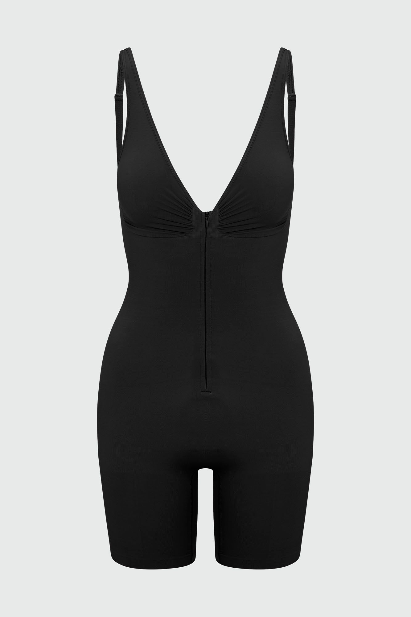 Nova Sculpt Seamless Strong Compression Zip Front Thigh Shaping Bodysuit - Black