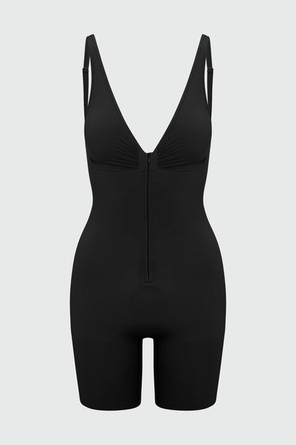 Nova Sculpt Seamless Strong Compression Zip Front Thigh Shaping Bodysuit - Black