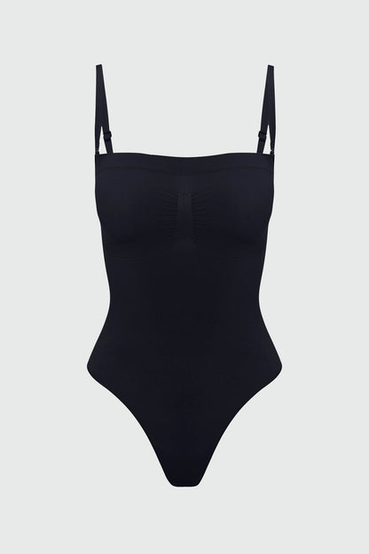 Nova Sculpt Seamless Strong Compression Strapless Thong Bodysuit - Black