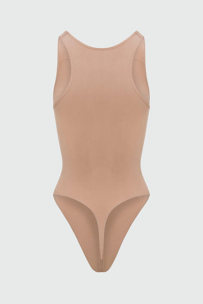Nova Sculpt Seamless Strong Compression Scoop Neck Thong Bodysuit - Nude