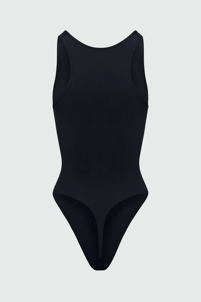 Nova Sculpt Seamless Strong Compression Scoop Neck Thong Bodysuit - Black