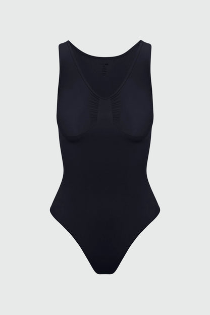 Nova Sculpt Seamless Strong Compression Scoop Neck Thong Bodysuit - Black