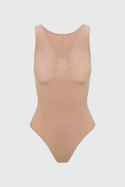 Nova Sculpt Seamless Strong Compression Scoop Neck Thong Bodysuit - Nude