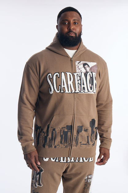 Scarface Tony Montana Zip Up Hoodie - Brown