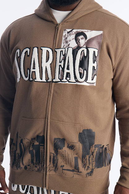 Scarface Tony Montana Zip Up Hoodie - Brown