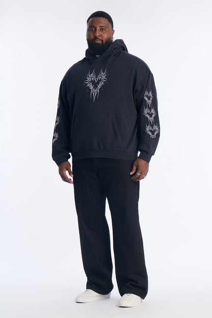 Tribal Hearts Rhinestone Hoodie - Black