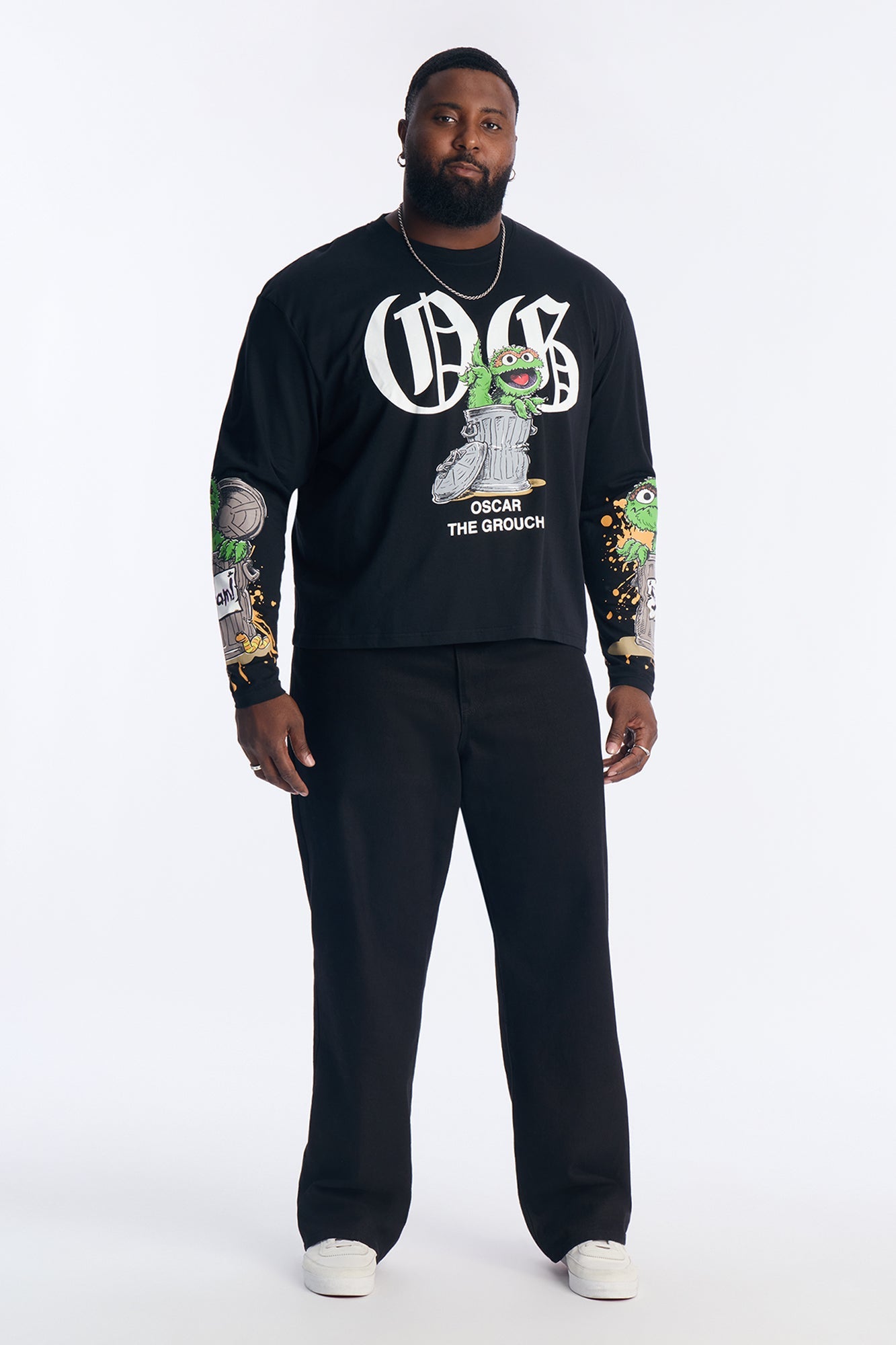Sesame Street OG Oscar Oversized Long Sleeve Tee - Black Wash