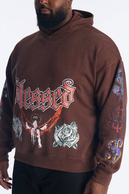 Stay Blessed Oversized Hoodie - Brown