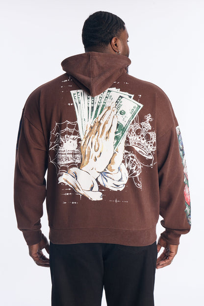 Stay Blessed Oversized Hoodie - Brown
