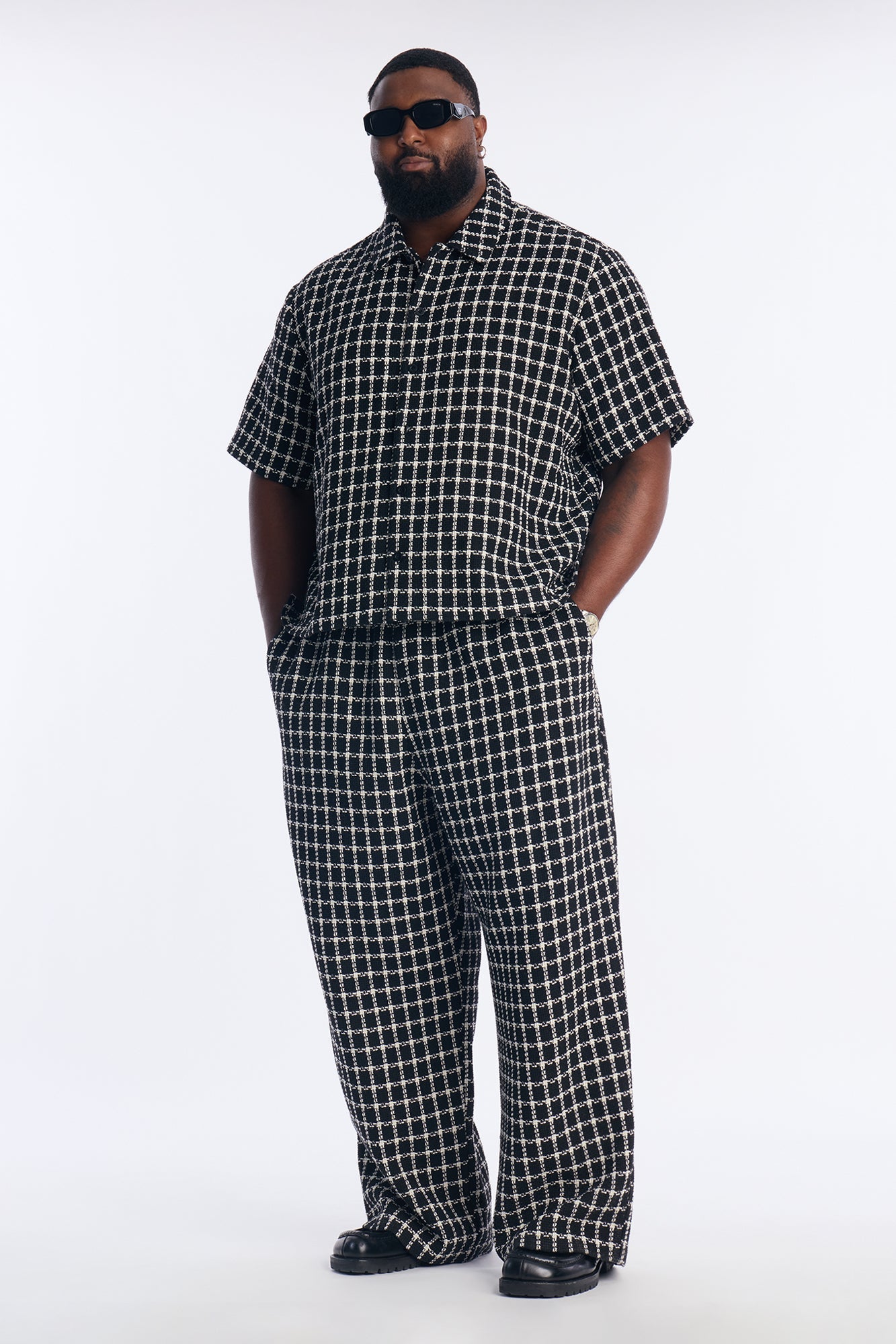 Relaxed Tweed Theory Button Up Shirt - Black