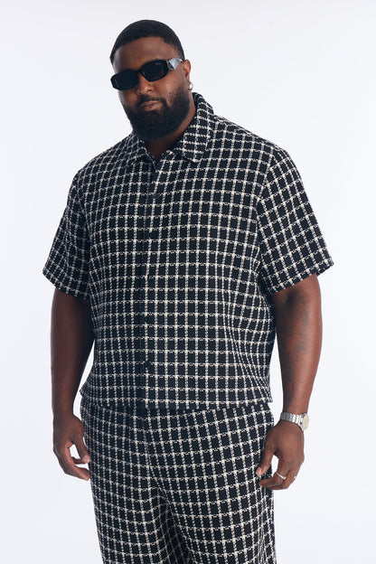 Relaxed Tweed Theory Button Up Shirt - Black
