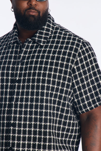 Relaxed Tweed Theory Button Up Shirt - Black