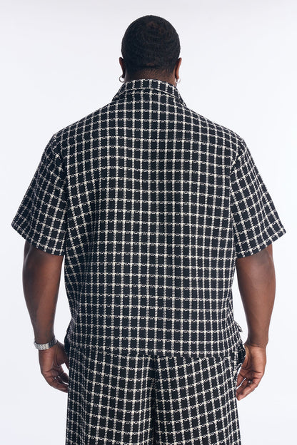 Relaxed Tweed Theory Button Up Shirt - Black
