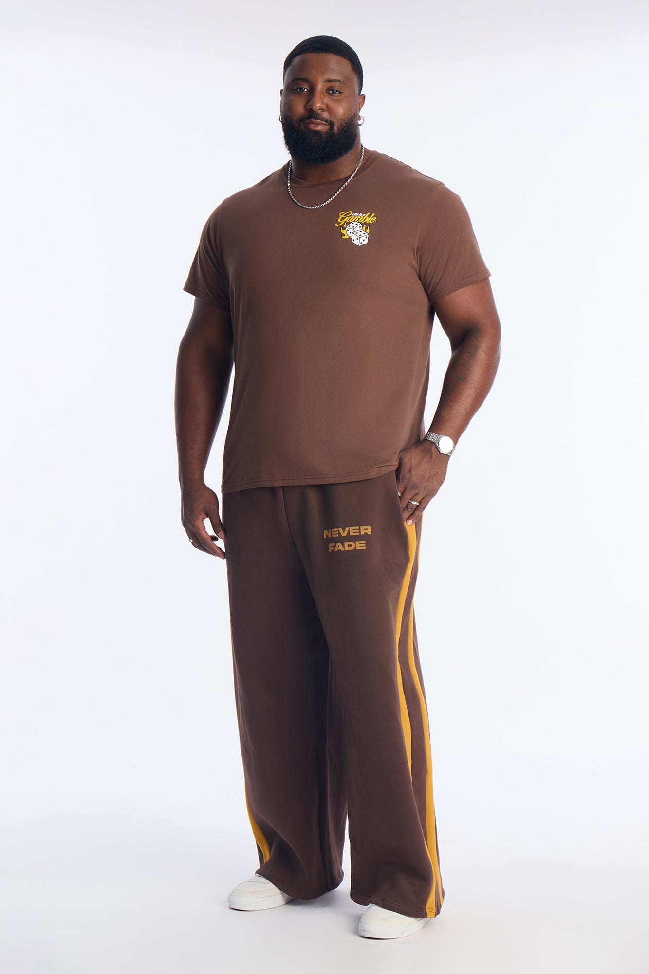 Never Fade Color Block Wide Leg Sweatpants - Brown
