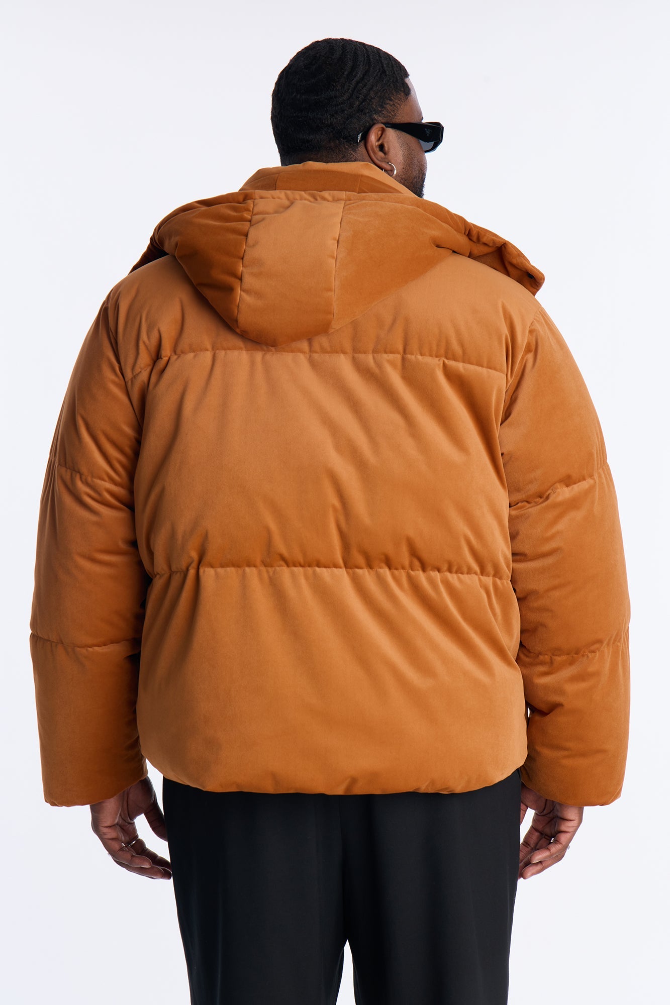 Cropped Hooded Velvet Classic Puffer Jacket - Brown