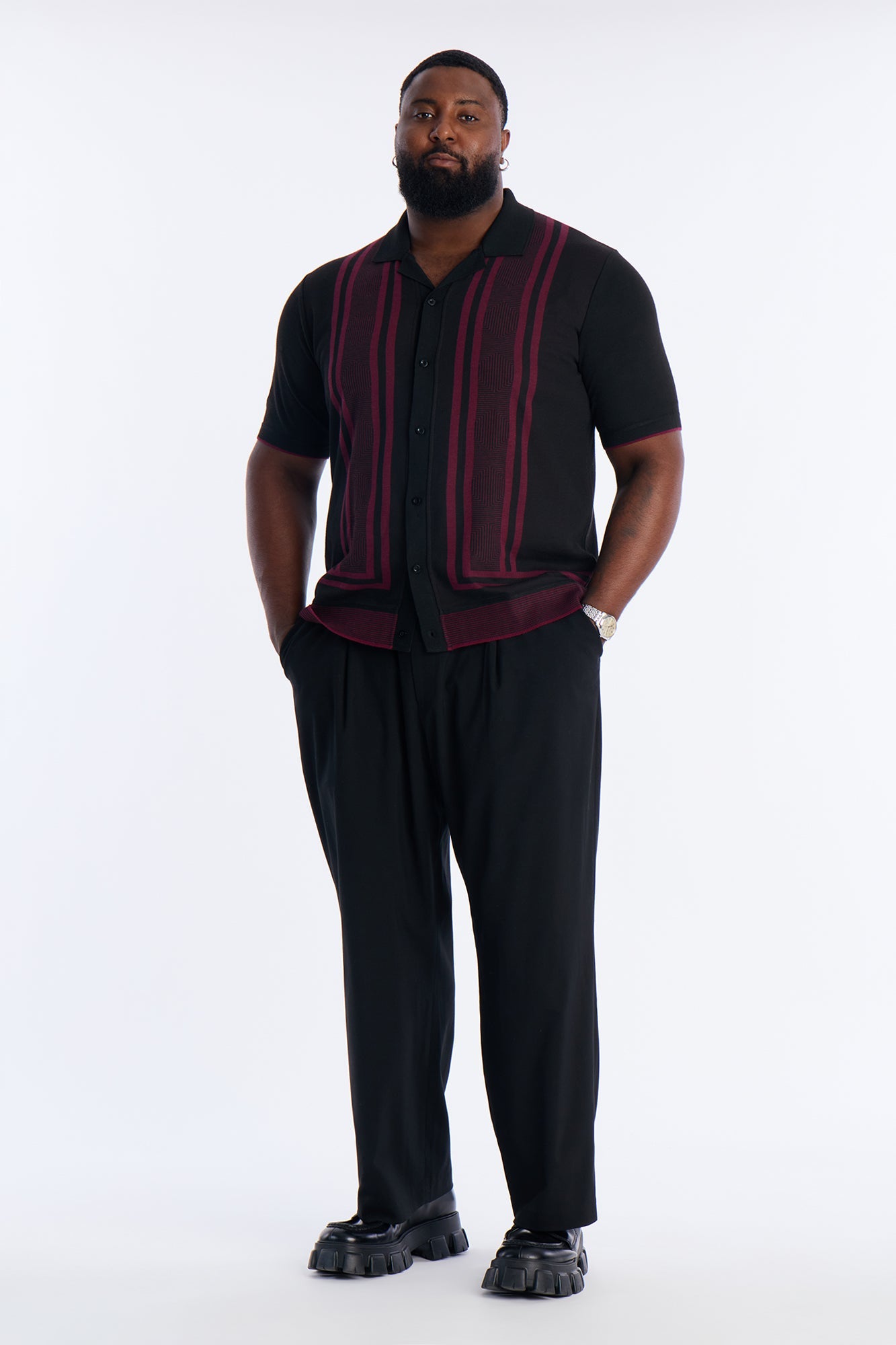 Casa Stripe Button Up - Black/combo