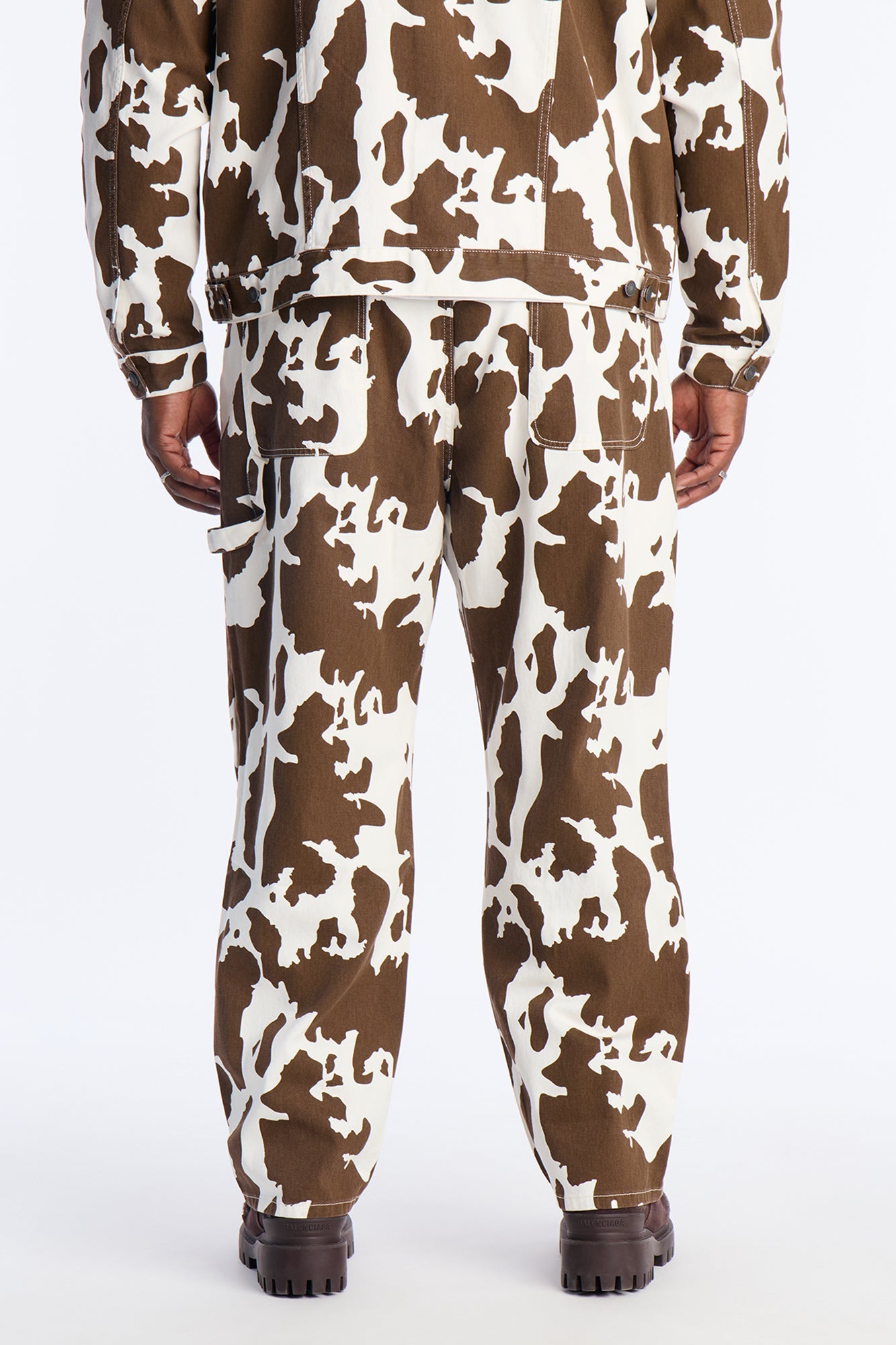 Straight Cow Print Carpenter Jean - Brown/combo
