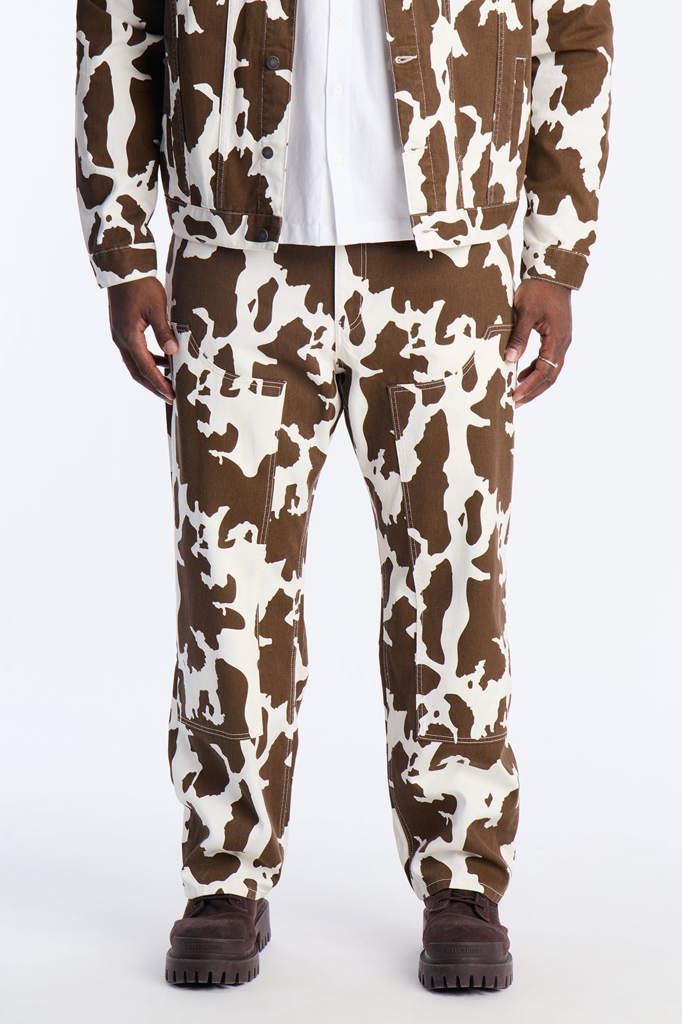 Straight Cow Print Carpenter Jean - Brown/combo