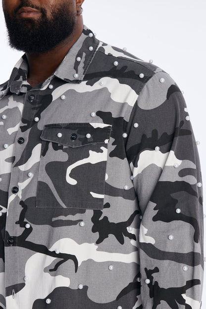 Pearl Wildin Camo Button Up Shirt - Black