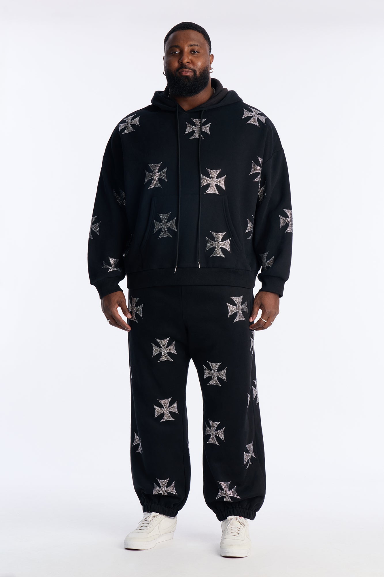 Crossed Out Rhinestone Joggers - Black