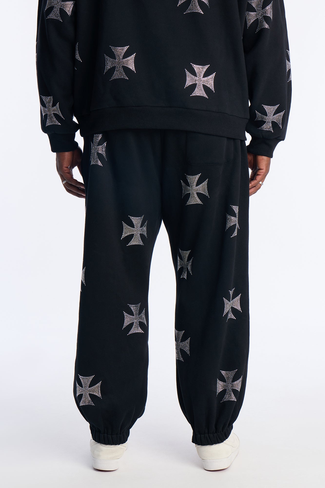 Crossed Out Rhinestone Joggers - Black