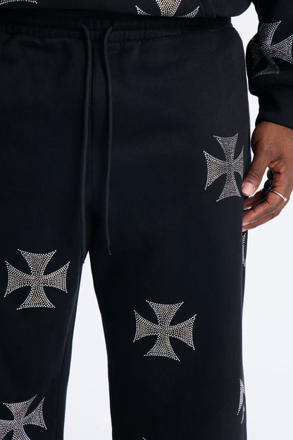 Crossed Out Rhinestone Joggers - Black
