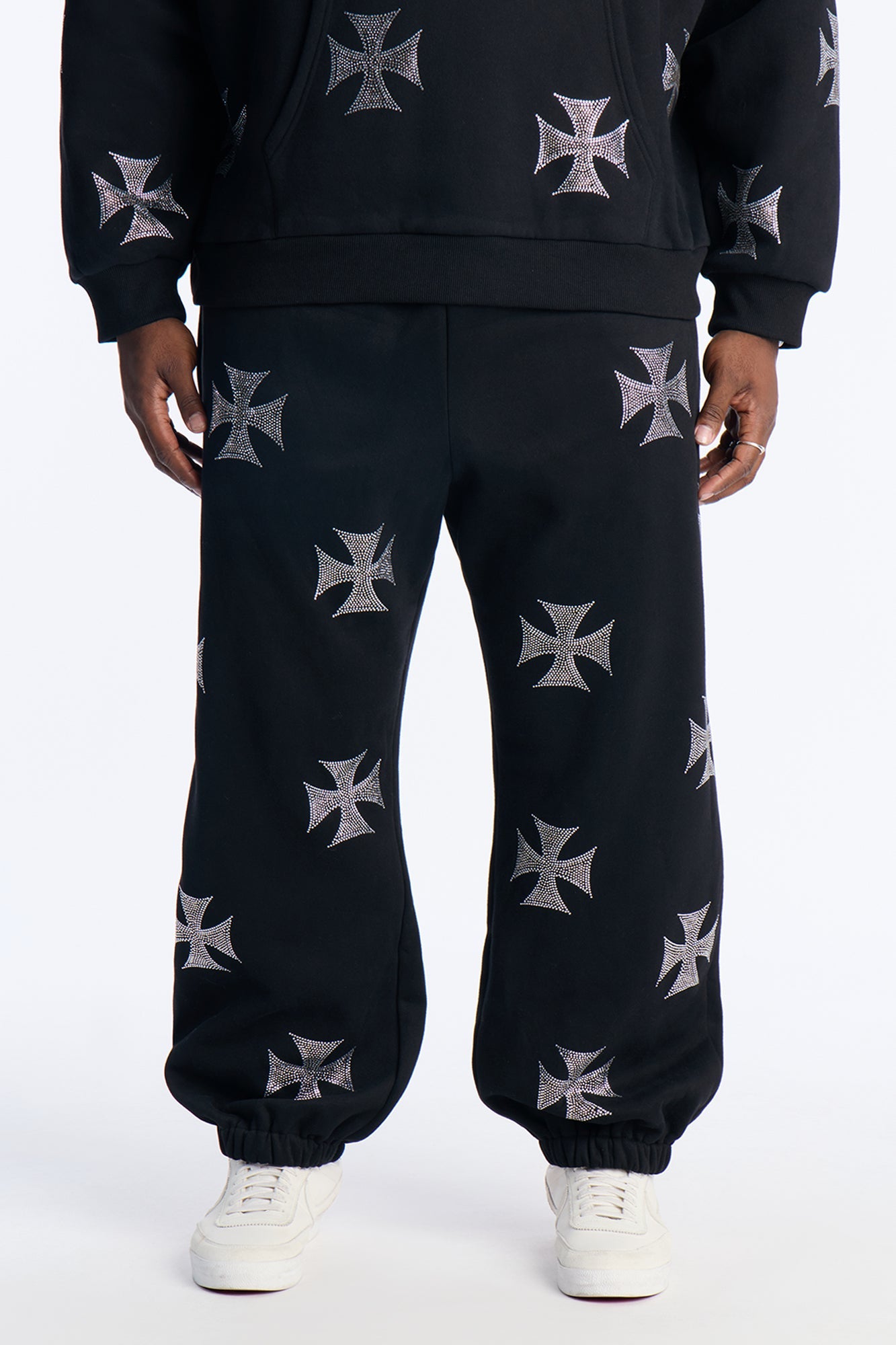 Crossed Out Rhinestone Joggers - Black