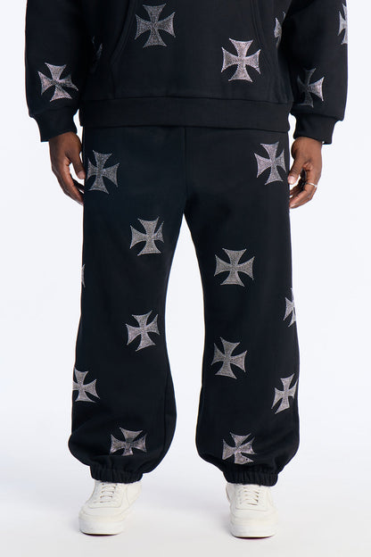 Crossed Out Rhinestone Joggers - Black
