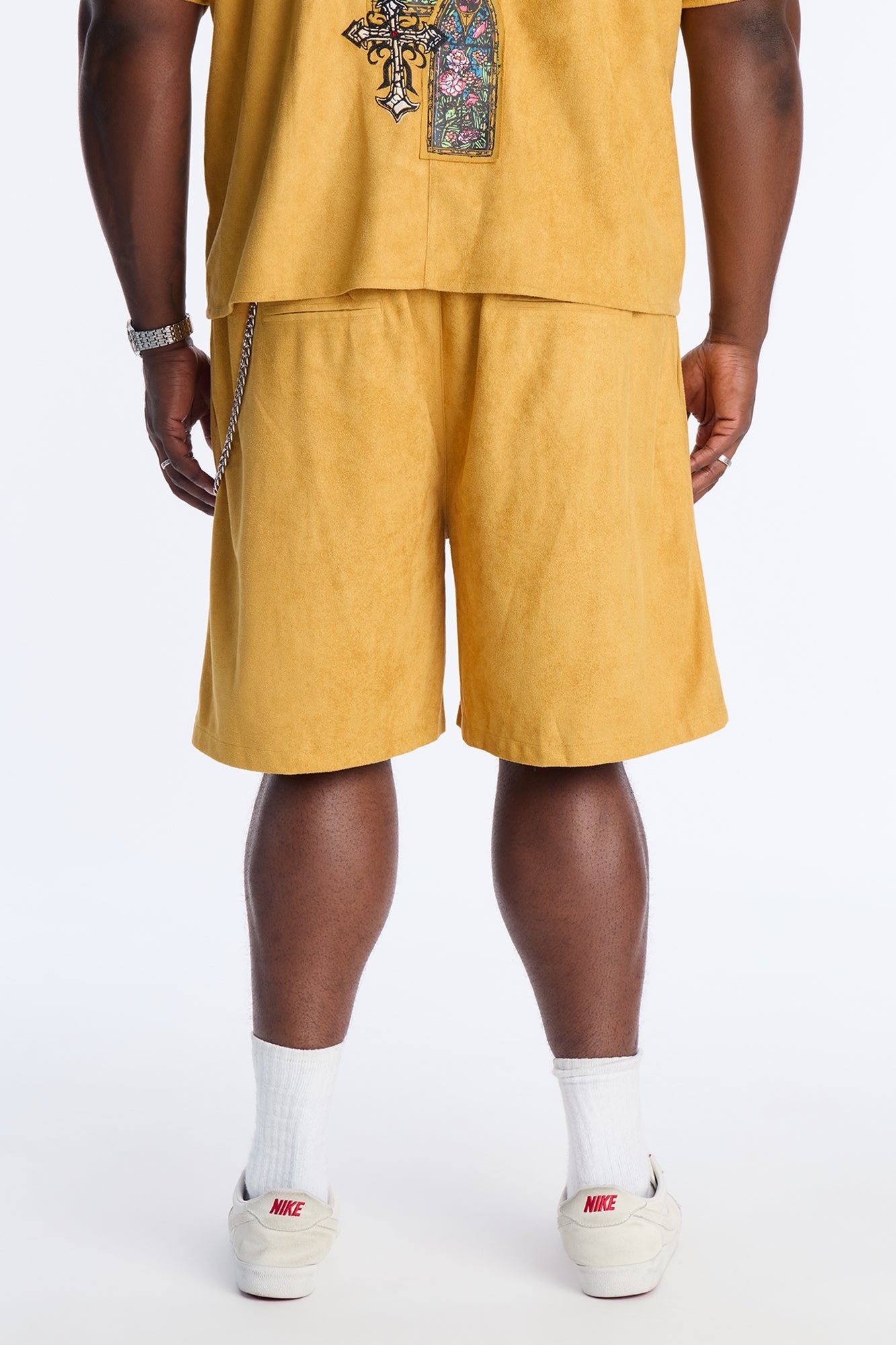 Divine Link Pleated Suede Short - Mustard
