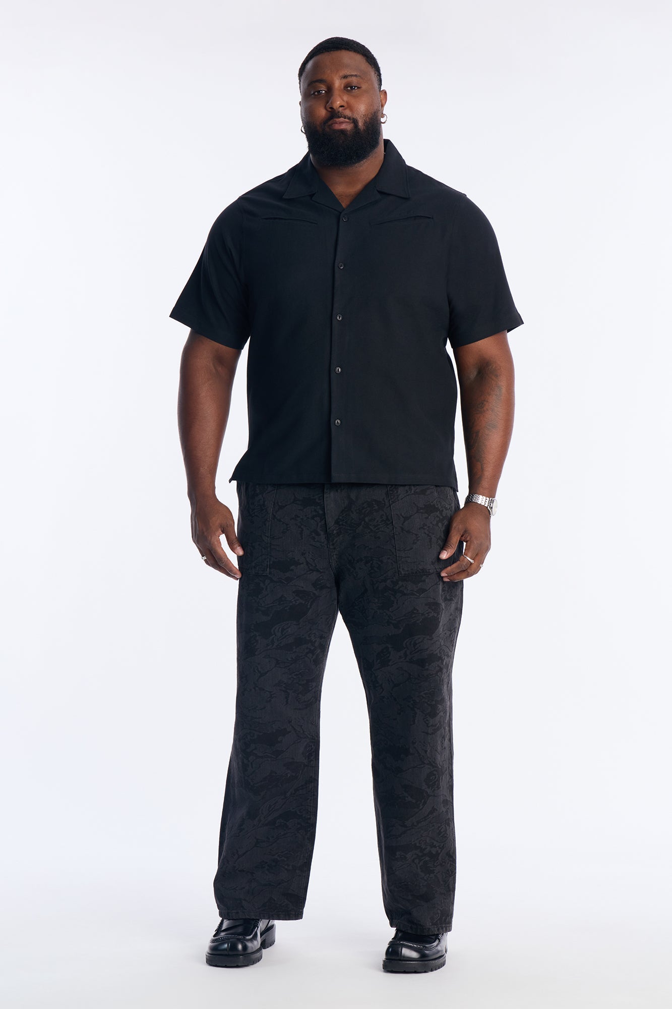 Baggy Floral Print Jean - Black Wash