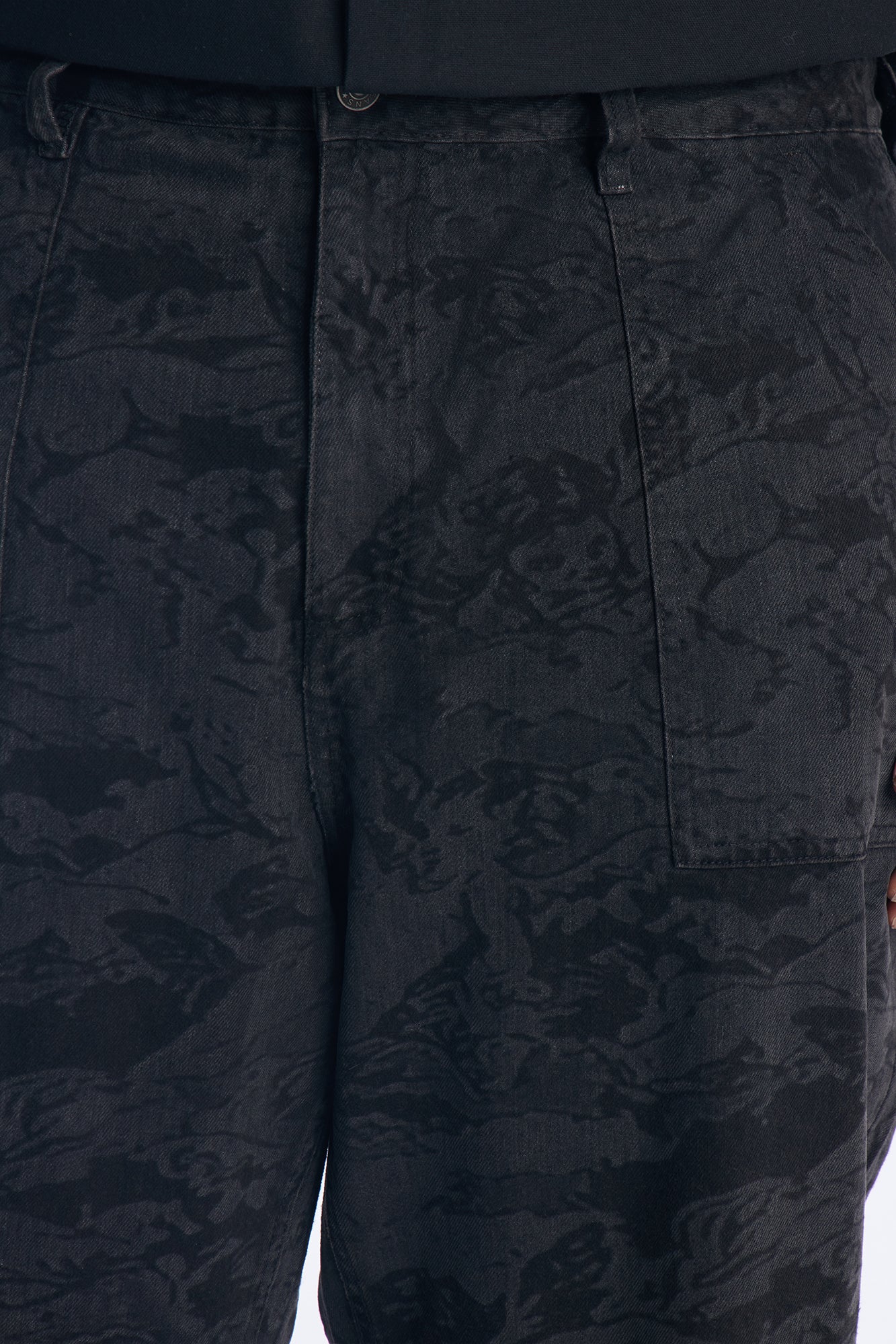 Baggy Floral Print Jean - Black Wash